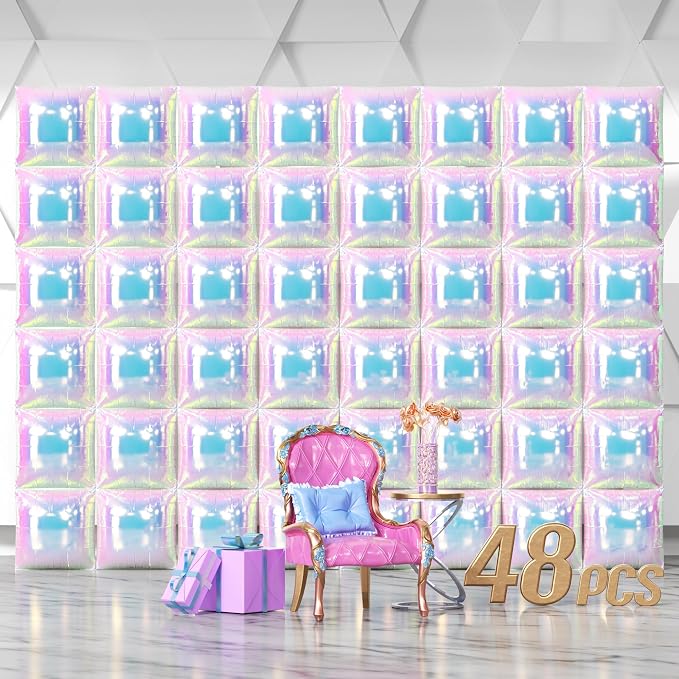 NISOCY 48PCS Iridescent Square Foil Balloons Wall Backdrop | Holographic by NISOCY