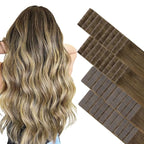 GOO GOO Invisi Edge Tape in Hair Extensions Human Hair, 3/8/613 Walnut Brown to Ash Brown and Bleach Blonde 20pcs injected with 20pcs classical tape ins, 22inch 100g, Virgin Remy Hair, Natural Look