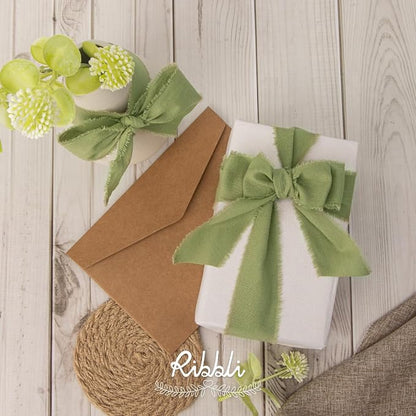 Ribbli 3 Rolls Sage Green Ribbon 1.5 Inch x 18Yards Handmade Cotton Frayed - Image 3