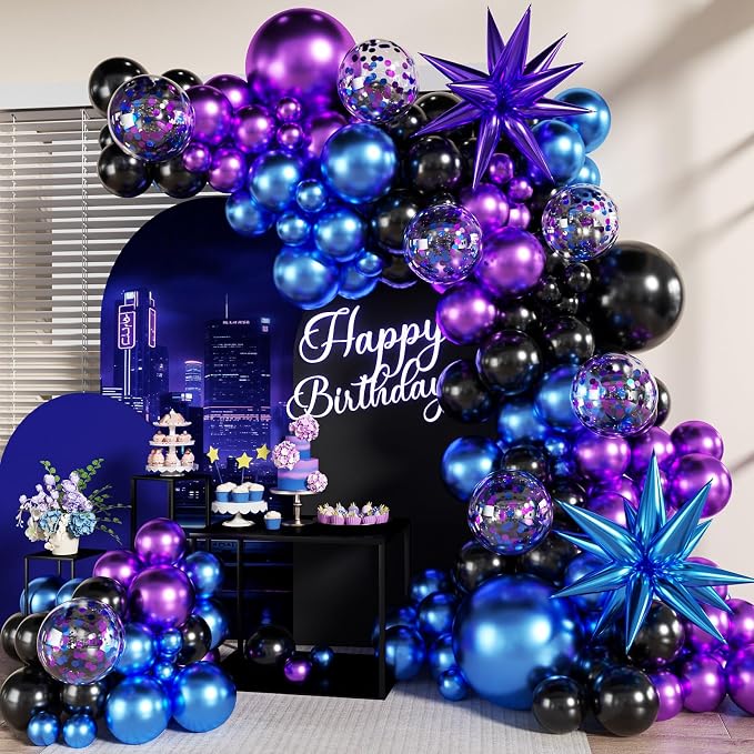 Black Purple Blue Balloon Arch Kit by LANGASQUE