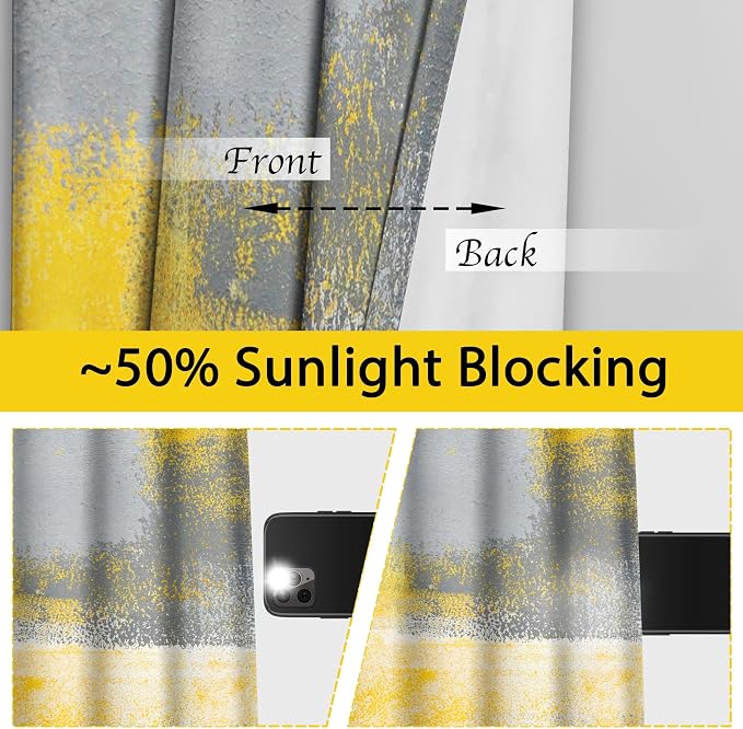 Asuexpect Yellow Window Curtain Yellow Grey Abstract Thermal Insulating Drapes - Image 2