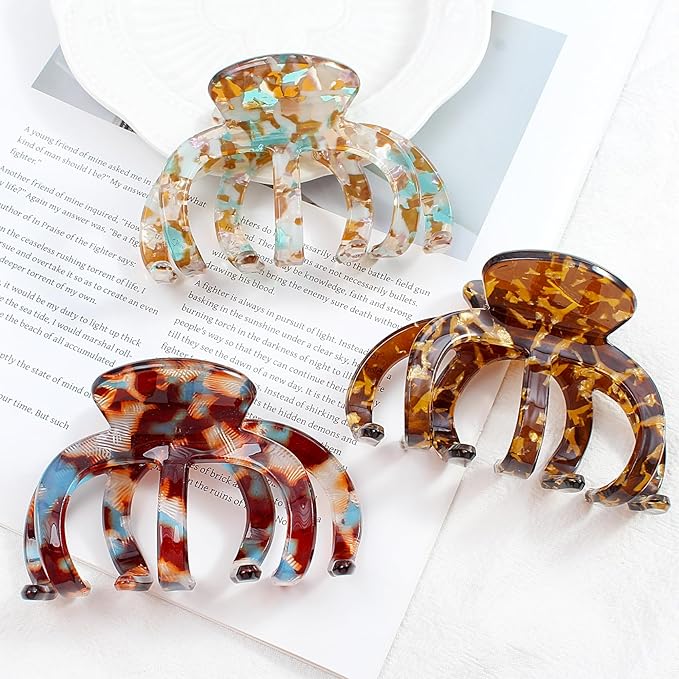 Extra Large Octopus Hair Clips for Women - Octopus Claw Clip for Oversized Thick Hair, Non-Slip Strong Hold Claw Clips - Unbreakable Big Barrettes Jaw Clamps Accessories -3 PCS (multicolor)