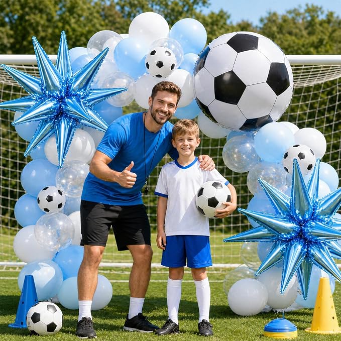Blue and White Soccer Balloons, 12 Inch Baby Blue and White Soccer Balloons - Image 5