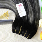 YoungSee 120G Invisible Wire Hair Extensions Ombre Black Hair Wire Balayage Black Mix Silver Fish Line Hair Extensions Real Human Hair Soft Hair 18Inch