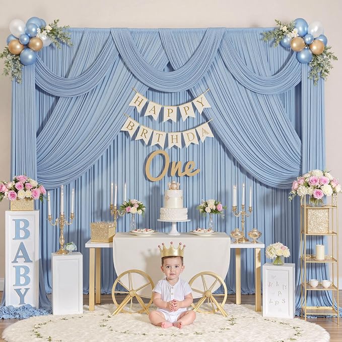 20ftx10ft Wrinkle Free Dusty Blue Backdrop Curtains - Image 5