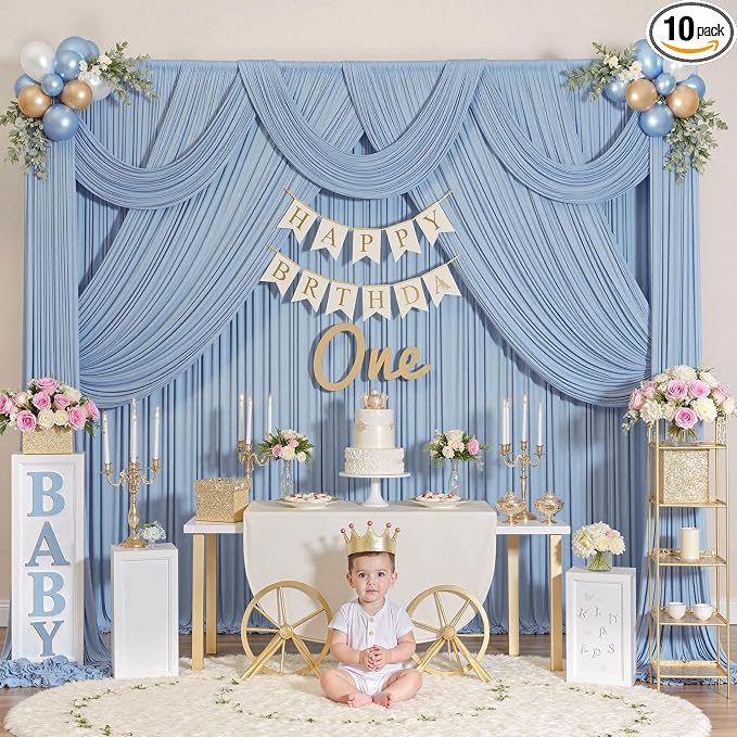 50ftx10ft Wrinkle Free Dusty Blue Backdrop Curtains by ENJOYYOURPARTY