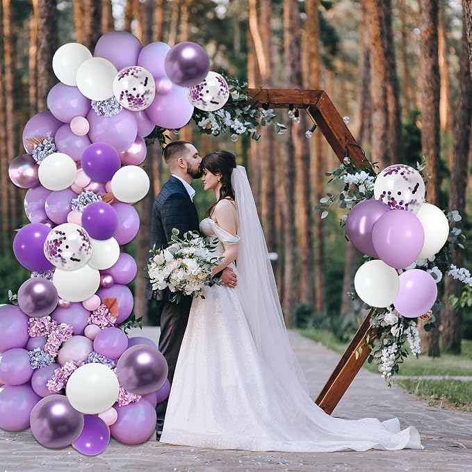 RUBFAC Purple Balloons, Lavender Purple Metallic and Confetti Party Balloons - Image 6