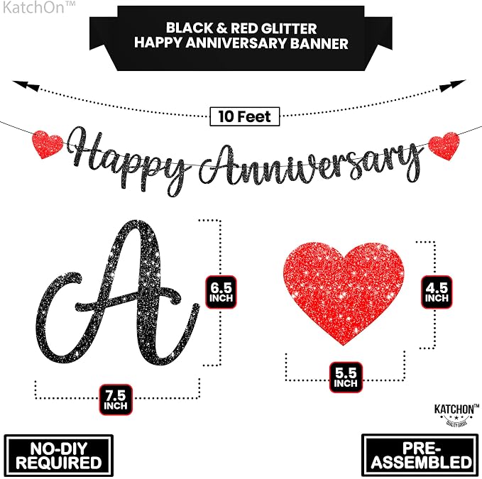 KatchOn, Glitter Black Happy Anniversary Banner - Image 4