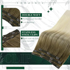 RUNATURE Balayage Clip in Hair Extensions Ombre Brown to Blonde 16 Inch 50g 3pcs Real Hair Extensions Clip in Human Hair for Thin Hair Double Weft Remy Natural Hair