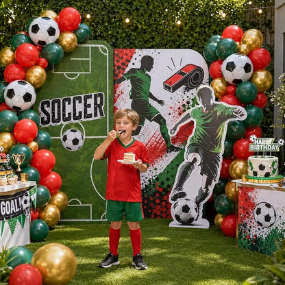 Soccer Balloons, Dark Green Red and Gold Football Theme Balloons - Image 4
