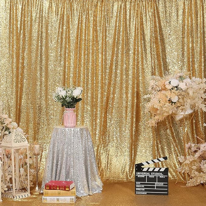 Poise3EHome Gold Sequin Backdrop Curtain, 10Ft x 10Ft Golden Glitter - Image 2