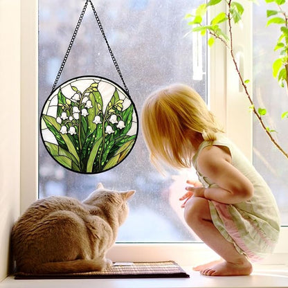 DASTOLL Stained Glass Window Hanging, Lily of the Valley Flower Sun Catchers - Image 3