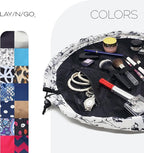 Lay-n-Go Cosmo Layflat Drawstring Cosmetic & Makeup Bag Organizer w/Zipper Pocket, Brush Loops & More, Cinch to Close, Lay Flat to Use, Durable, Machine Wash, Travel Toiletry Bag (20", Dogs)