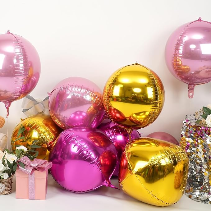 Pink Gold Round Foil Balloons 9 pcs, Metallic Giant 4D Round Balloons 22 Inch - Image 3