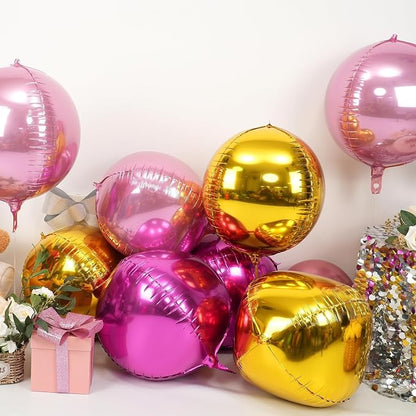 Pink Gold Round Foil Balloons 9 pcs, Metallic Giant 4D Round Balloons 22 Inch - Image 3
