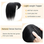 SEGO Hair Toppers for Women Real Human Hair With Bangs, 7 * 13CM Silk Base 100% Remy Human Hair Clip in Top Wiglet Hairpieces Add Volume -6 Inch Jet Black