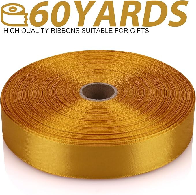 7/8 Inch 60 Yards Gold Satin Craft Ribbon-Single Face Polyester Ribbon - Image 2