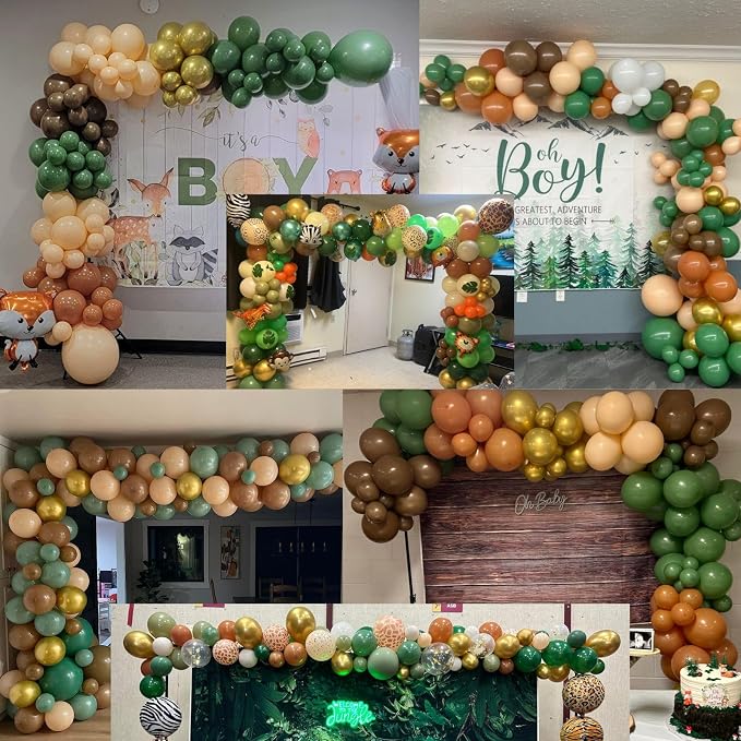 Green Brown Balloons 60 Pcs Jungle Safari Sage Green Brown Gold Cream Balloons - Image 8