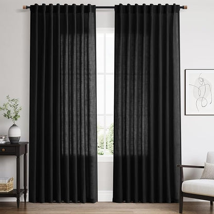 Linen Curtains 84 Inch Length for Living Room Bedroom Black Simple Modern Semi by Nanspring