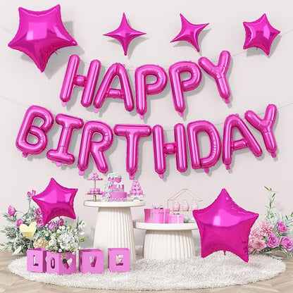 Happy Birthday Balloon Banner Hot Pink, 16 Inch Mylar Foil Letter Balloons by Togvu
