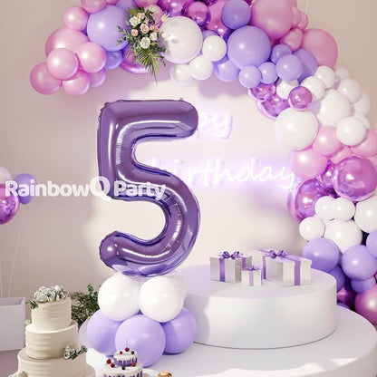 RainbowQ Purple 5 Balloon Number 40 Inch 0-40 Foil Large Balloons | Big Mylar 5 - Image 7