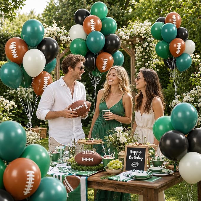 60PC Football Balloons Set, 12Inch Dark Green Black Retro Ivory White Latex - Image 4