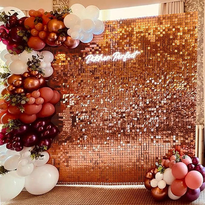 Shimmer Wall Backdrop Rose Gold Wall Panels 24Pcs Square Sequin Shimmer Wall - Image 2