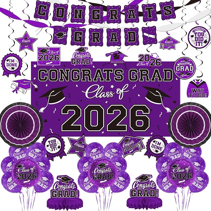 Purple Themed 2026 Graduation Decorations Set by Gatherfun