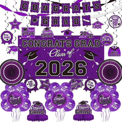 Purple Themed 2026 Graduation Decorations Set by Gatherfun