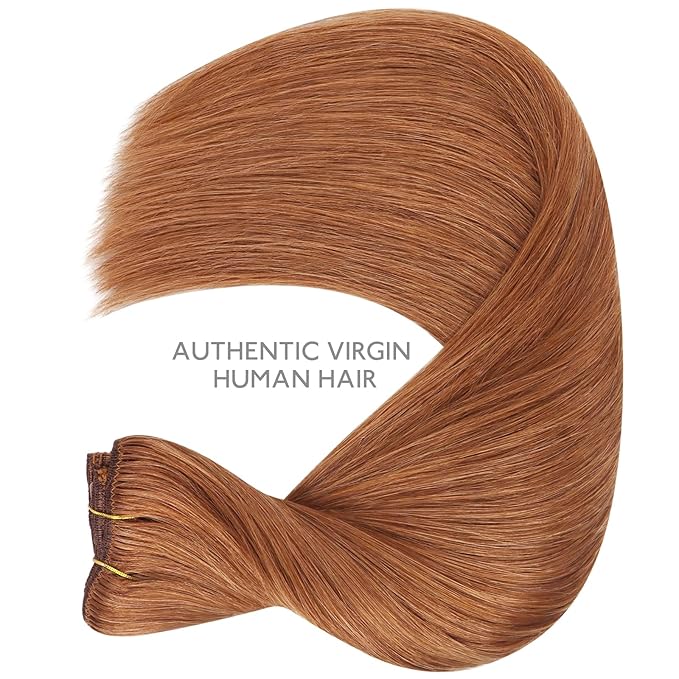 WENNALIFE Clip in Hair Extensions Real Human Hair, 12 Inch 80g 7pcs Remy Hair, Cinnamon Terra Copper Straight Natural Extensiones De Cabello Humano Con Clip Ins