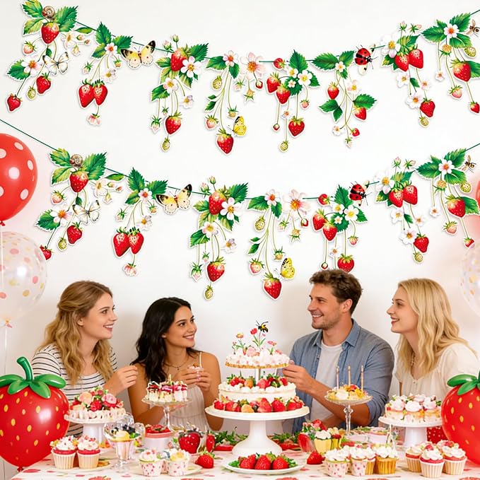 Strawberry Garland Banner Berry First Birthday Decor Strawberry Wildflower - Image 2