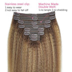Kinky Straight Clip in Hair Extensions Real Human Highlight Clip ins For Women Unprocessed Clip on Hair Extensions(16inch,#4/27/4)