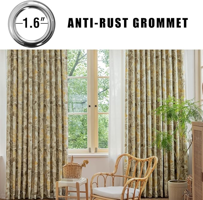 SUOUO Blackout Curtains for Bedroom Patterned Vintage Brown Leaf Room Darkening - Image 2