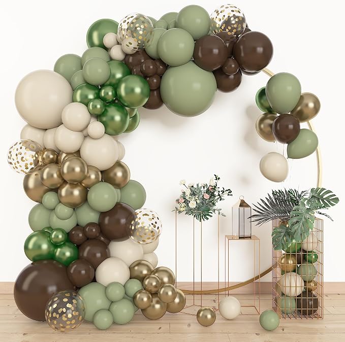 Amandir 153pcs Sage Green Brown Balloons Arch Garland Kit Different Sizes | 18 by Amandir