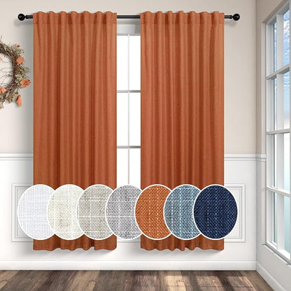 Burnt Orange Linen Curtains 63 Inch Length by Pitalk