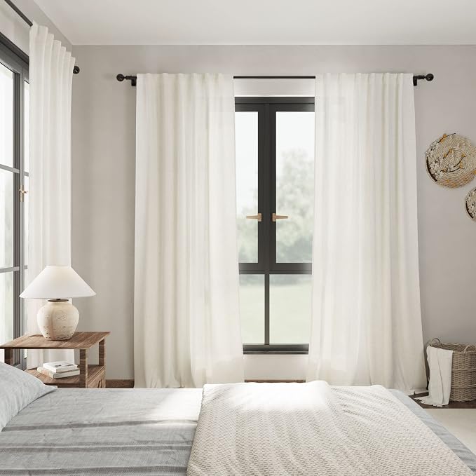 Linen Curtains 84 inches Long for Bedroom Back Tab Light Filtering Privacy - Image 7