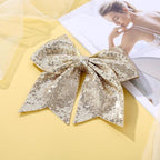 Large Glitter Cheer Bows Clips, Jumbo Big 7 Inch Cheerleading Sequin Hair Bow Hair Accessories for Teens Girls Football Sports Cheerleader Outfit Uniform (Gold)