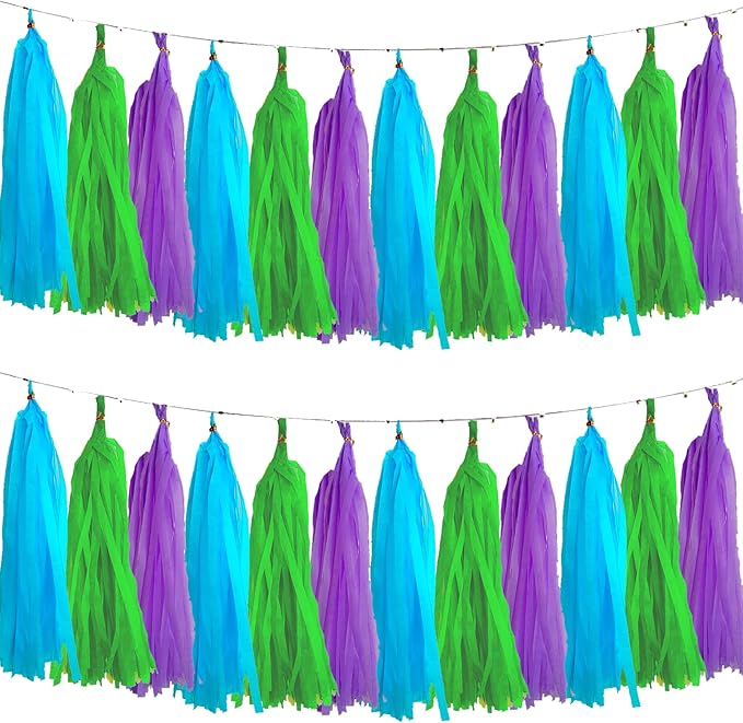 We Moment Blue Green Purple Tissue Paper Tassels Party Tassel Garland Banner by We+Moment