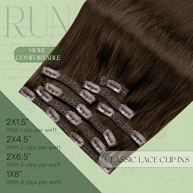 RUNATURE Clip in Hair Extensions Real Human Hair, Remy Natural Hair Extensions for Women, Double Weft Human Hair Clip in Extensions Straight 12 Inch 80g 7pcs #4 Meidum Brown