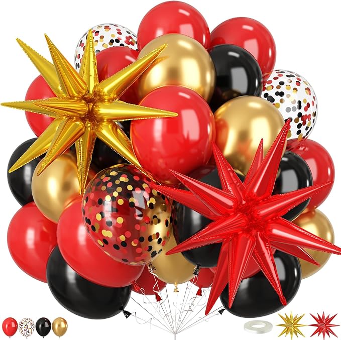 Red Black and Gold Balloons 12 Inch Casino Party Balloons Decorations | Red by Togvu