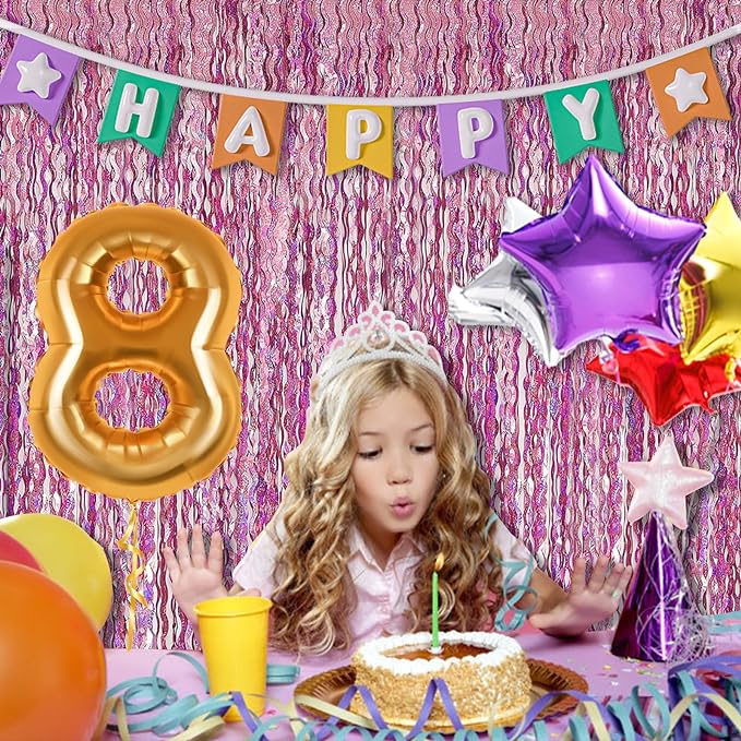 Pink Backdrop Party Decorations Pink Streamers Tinsel Foil Fringe Curtains Wavy - Image 7