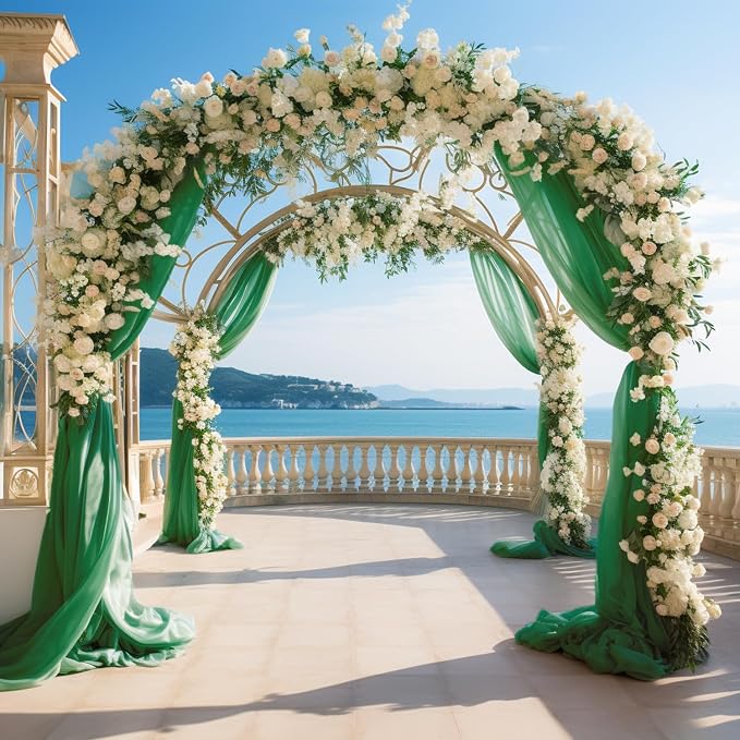 Wedding Arch Draping Fabric Backdrop 2 Panels, Emerald Green | 28.7"x20FT Sheer - Image 6