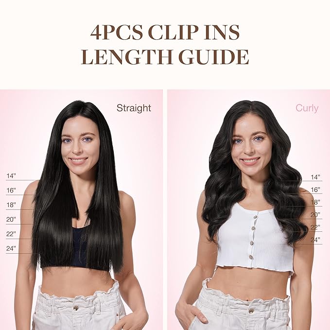 GOO GOO Clip in Hair Extensions Real Human Hair, Remy Human Hair Extensions Clip ins for Women, Natural Human Hair, 16inch 65g 4Pcs, 1B Natural black
