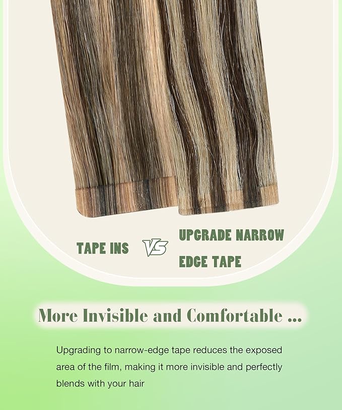 SURNEL Tape in Extensions Human Hair 22 inch Skin Weft Hair Extensions Color 4 Medium Brown Highlighted 27 Caramel Blonde Tape in Hair Extensions 20pcs 50g(#4P27-22)