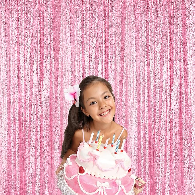 Sugargirl Matte Pink Sequin Backdrop Curtain 4 Panels 2FTx8FT Glitter Pink - Image 8