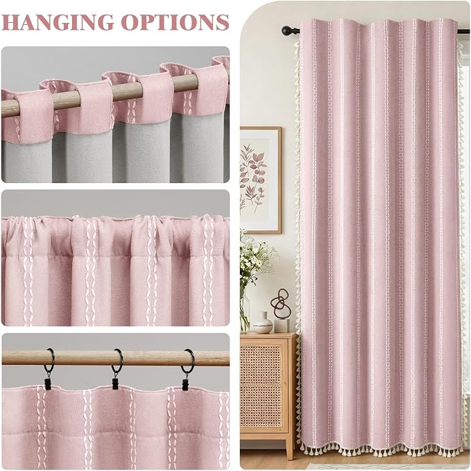 Pink 100% Boho Blackout Curtains 84 Inch 2 Panels - Image 7
