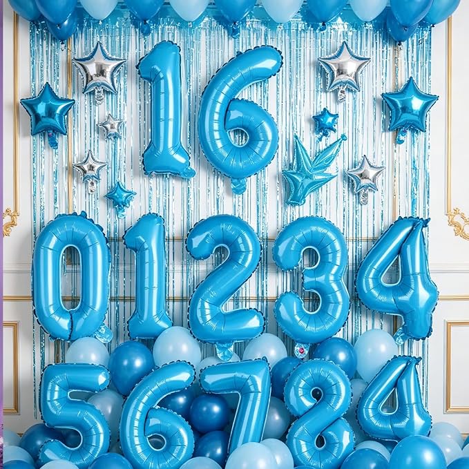 2 Set 20 Pcs Number Balloons 16 Inch Light Blue 0-9 Number Foil Balloons Light - Image 6