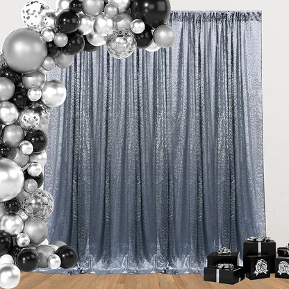 2×8FT-2PCS Black Silver Sequin Backdrop Curtains Panels, Photography Backdrop - Image 2