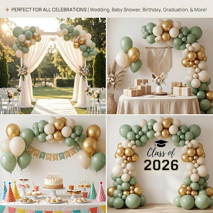 60pcs Sage Green and Gold Balloon Kit, 12 Inch Eucalyptus Olive Green Cream & - Image 5
