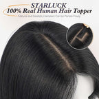 starluck Human Hair Toppers for Women Real Human Hair No Bangs 4 * 5.5 inch Base 12 inch SilkHug Topper for Women with Thinning Hair Cover Grey Roots(Natural Black)